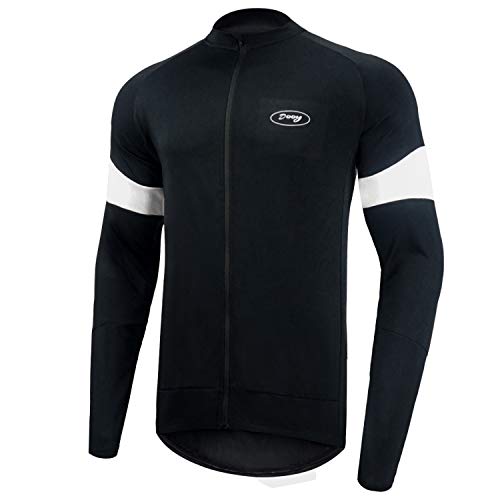 Dooy - Maillot de ciclismo para hombre, manga larga, cremallera completa, con bolsillos, transpirable para bicicleta de montaña (manga larga, extragrande), color negro