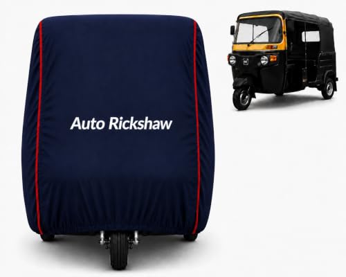Image of Premium Auto Rickshaw Cover Compatible With All Bajaj Small Auto Rickshaw Models Comes with All Weather Water-Resistant Body Cover | Triple-Stitched | Dustproof & Heat-Resistant (Navy With Red Piping)
