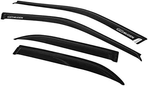 Window Visor Rain Guard Shade Compatible with 1992-1995 Civic 4Door, Side Window Vent Deflector, Dark Smoke Tinted, JDM Tape On Style, Silver Mug