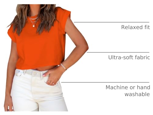 Image of Tankaneo Womens Short Sleeve Cropped T-Shirts Summer Rolled Dolman Sleeve Crop Tops Casual Round Neck Solid Short Basic Tees