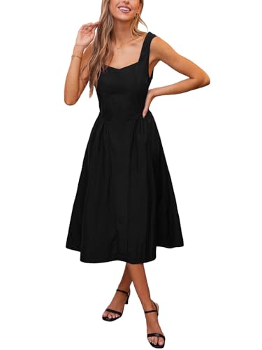 Image of CUPSHE Women's Summer Sleeveless Midi Dress Square Neck Smocked Casual A Line Beach Sundress