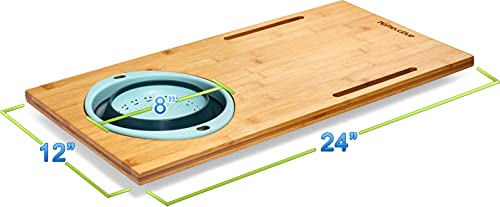 Tabla de cortar rectangular de bambú con colador y soporte para teléfono miniatura 5