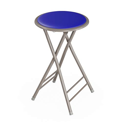 Image of Lavish Home Folding Stool with Padded Backless Seat, Blue, 24 Inch | Counter Height Bar Stools with 225lb Capacity, Portable Indoor & Outdoor, Extra Seat for Kitchen, Rec Room or Camping