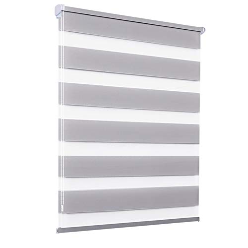 Allesin Store Enrouleur Jour Nuit sans Perçage, Facile à Installer avec Clips pour Fenêtre ou Porte, 45l x 150L cm, Largeur du Tissu 45 cm, Gris