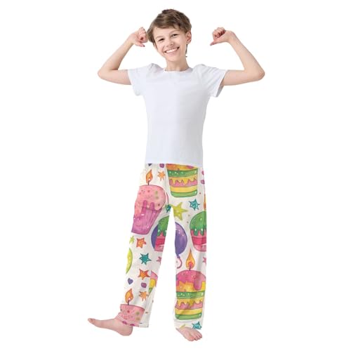 ZZXXB Colorful Birthday Cake Boys Long Pants Soft Trousers Elastic Waist Kids Lounge Bottoms with Pockets S-XL2