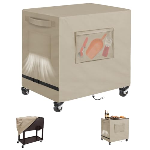 SIRUITON Patio Cooler Cart Cover Fits for Most 80 Quart Rolling Cooler Cart Cover Heavy Duty 520D Oxford Waterproof Patio Ice Chest Protective Covers for Outdoor Bar Cart 34L X 20W X32H inch