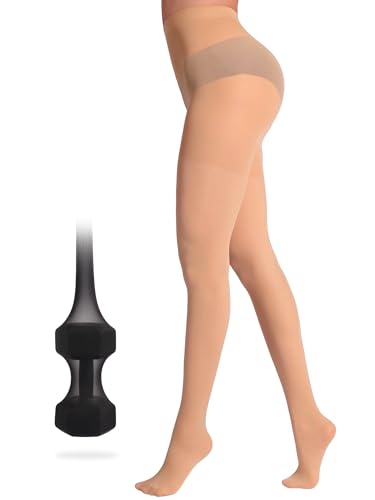 Image of Extremely Durable Sheer Black Tights for Women Ultra Strong Control Top Pantyhose with Reinforced Toes