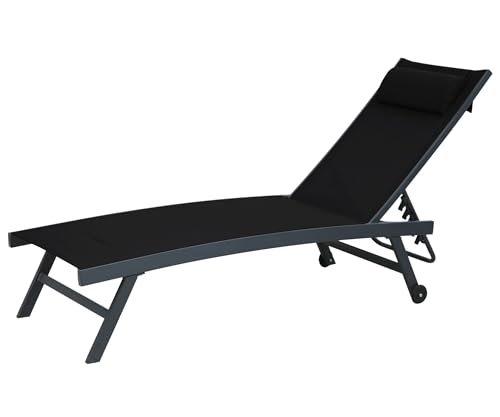 Gardissimo Sonnenliege Elli – Formschöne Aluminium-Gartenliege mit 5fach Verstellbarer Rückenlehne – Gestell Anthrazit - Bezug Schwarz