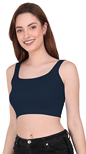 Image of THE BLAZZE 1044 Women's Cotton Basics Sexy Solid Square Neck Slim Sleeveless Saree Readymade Saree Bra Blouse Crop Top T-Shirt for Women