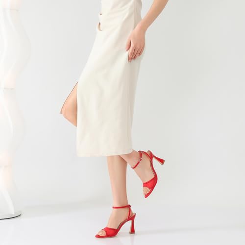 Image of Susanny High Heels for Women Pointed Open Toe Strappy Chunky Block Heels Ankle Strap Stiletto Kitten Heeled Sandals Wedding Bridal Party Prom Sexy Dress Shoes