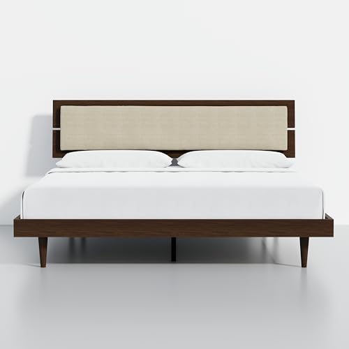 Modern Solid Wood Platform Bed with Adjustable Headboard with...