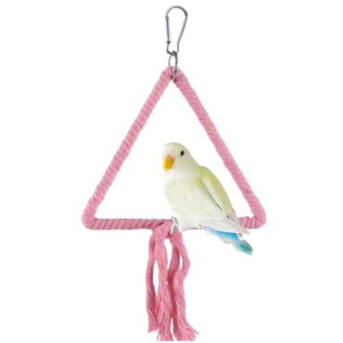 Bird Toys Metal Cotton Rope Swing Bird Toys Colorful Parrot Perch Swings Toys Balanced Triangle Shape Parrot Cage Toys Bird Hanging Swing Ladder Chewing Toys for Cockatiel Cockatoo Conure (Pink)