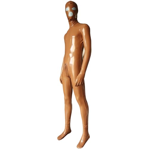 LESOYA Men's Sexy Shiny Wetlook PVC Catsuit Back with Zipper Bodysuit Full Body Suit Jumpsuit with Sheath4