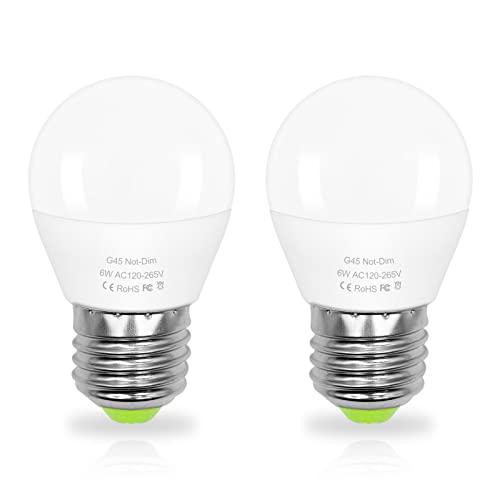 6W E26 Small Globe Led Bulb 60W Equivalent G45/A15 E26 Standard Screw Base 120V-265V Frosted Daylight White 750Lm Waterproof For Fridge Light Pendant Vanity Mirror Home Lighting Non-Dimmable (2 Pack) #TOP4
