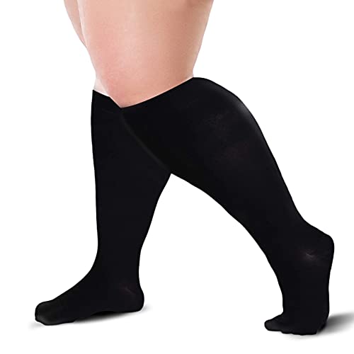 Image of Compression Socks 20-30 mmHg for Women & Men - Knee High Compression Stockings, Wide Calf - Travel, Nurse, Running, Cycling, Athletic & Maternity - Black, 5X-Large