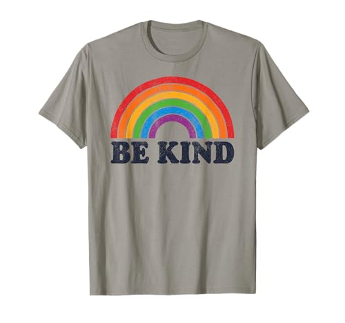LGBTQ Be Kind Gay Pride LGBT Ally Rainbow Flag Retro Vintage T-Shirt