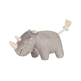 Super loud squeaker Fringe Studio Plush Dog Toy with Rope, Rhino You Want ME?, Pet Shop Collection (314594)