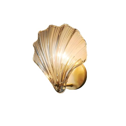 EKSED Lámpara de Apliques de Pared Con Base de Cristal y Oro, Accesorios de Lámpara de Pared de Concha Para Cabecera (Ámbar)