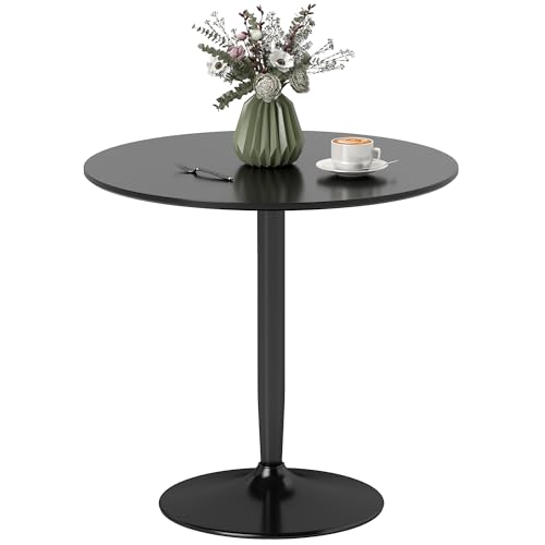 HOMCOM Mesa de Comedor Redonda de 80 x 80 cm para 2 Personas, Mesa de Comedor con Patas de Acero, reposapiés Antideslizante, Mesa de café Moderna para Cocina, Comedor y salón, Color Negro