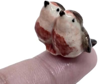 WitnyStore Bundle Bird Tiny ¾ Inch Long Blue Yellow and ½ Inch Brown Twin Bird Figurine - Miniature Hand Made Ceramic Birds Aves Colorful Porcelain Feathered Animals Cute Decorative Collectible image 5