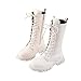 Girls Boots Lace Up Mid Calf Riding Boots Fashion Waterproof Pu Leather Side Zipper Punk Goth Fall Winter Shoes 4-12Y White 31