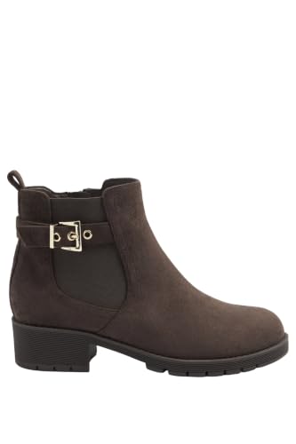 Image of Yours - Chocolate Faux Suede Buckle Stretch Ankle Boots In Wide E Fit - Women's