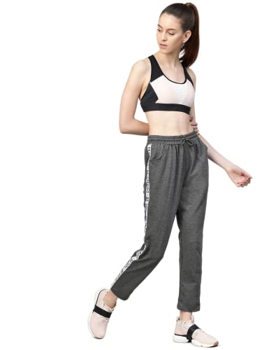 Image of Hubberholme Women's Cotton Blend Regular Fit Side Stripe Quote Printed Track Pants