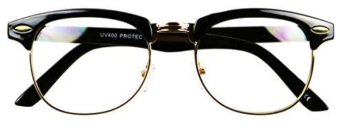 ShadyVEU Classic 80s Style Vintage Club Half Rimmed Frame Clear Lens UV400 Horn Accent Rimless Men Women Eye Glasses4