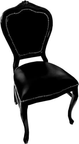 Casa Padrino - Silla de comedor de piel auténtica, estilo barroco, color negro