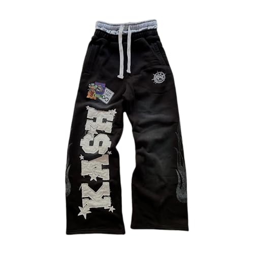 Emo Grunge Embroidery Y2k Goth Streetwear Pants Double Waisted Wide Leg Baggy Sweatpants Men Women Trendy Pants