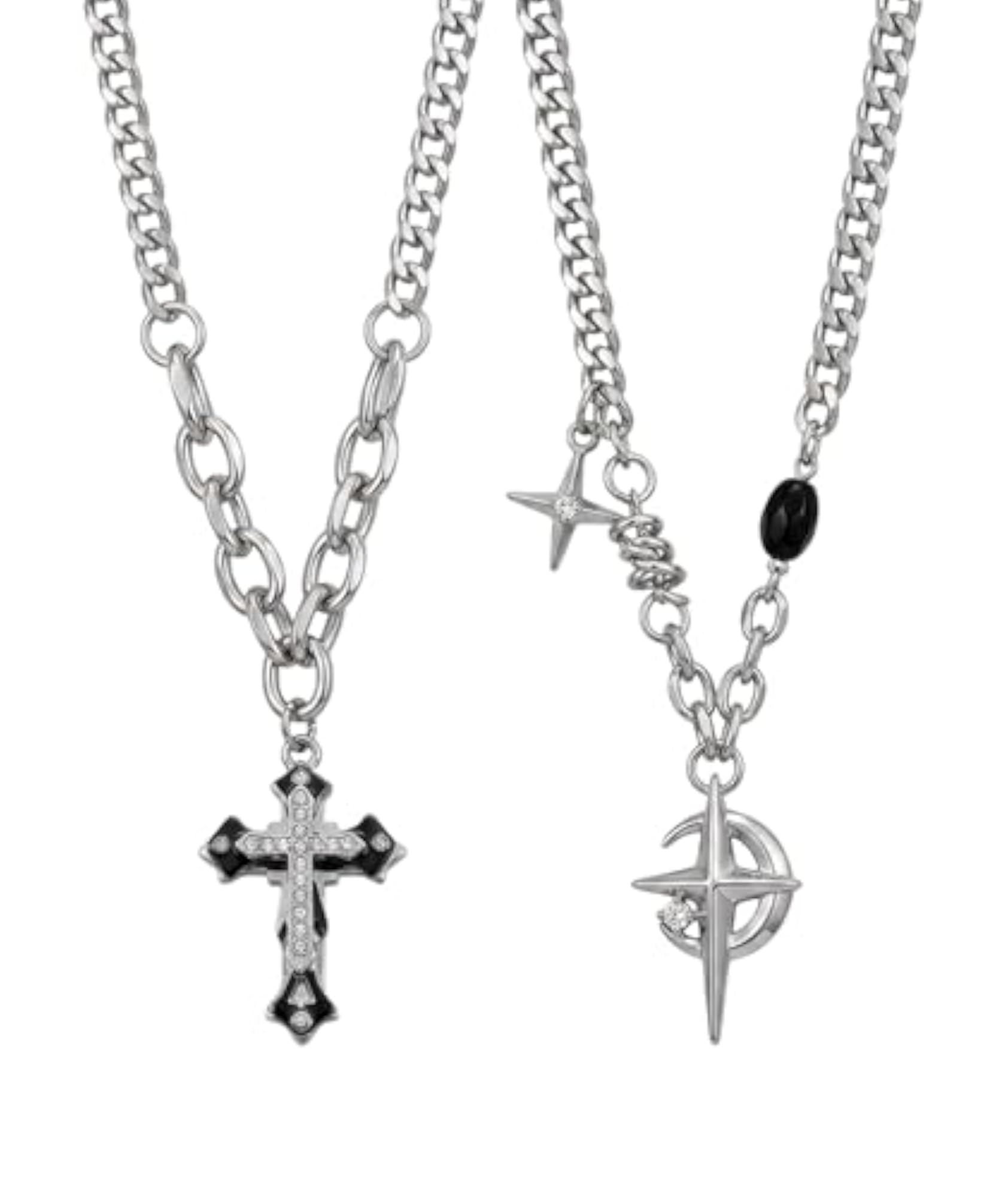 2 PCS Gothic Necklace Set for Men, Punk Style Gift