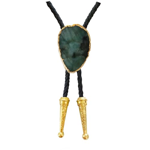 Image of Daisy Del Sol Gemstone Bolo Tie Braided Vegan Faux Leather Natural Stone Gold Handmade Necklace Adjustable Boho Western Jewelry