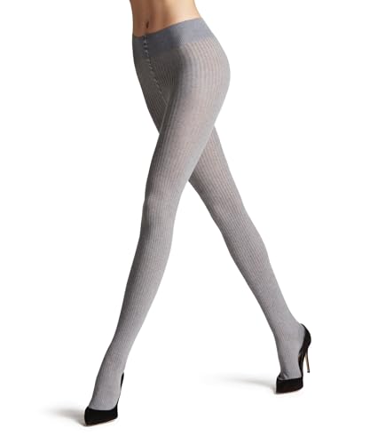 FALKE Damen Strumpfhose Family Rib W Ti Baumwolle einfarbig 1 Stück, Grau Light Grey Melange 3390, 38-40