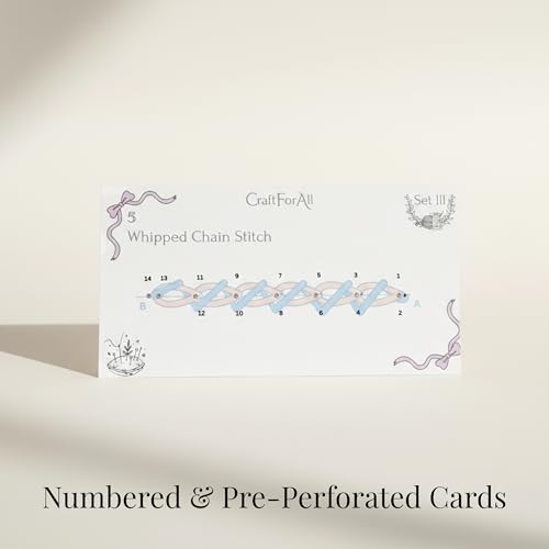 Image of 12 Perforated Beginner Embroidery Stitch Cards DIY Kit, Easy to Learn Patterns from Videos and Illustrated Step by Step Instructions, Needlepoint Kits for Adults Include Tools, Threads, Handmade Gifts