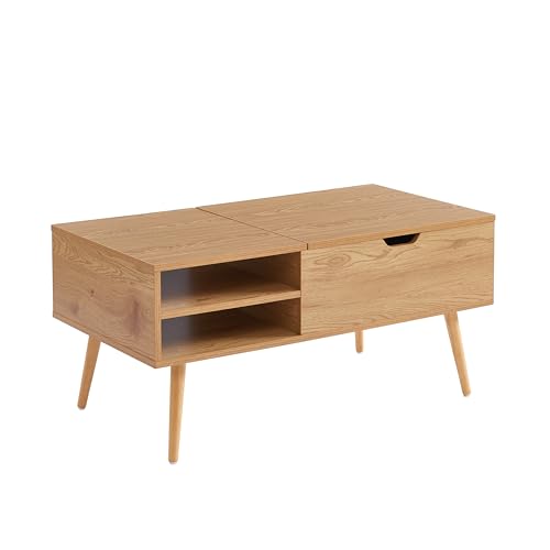 Table Basse Florence Effet chêne foncé Plateau relevable 96cm