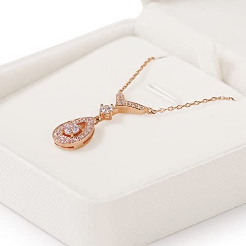 Leather Necklace Pendant Box Jewelry Gift Box Long Chain Necklace HolderStorage Case for Birthday, Wedding, Mother's Day,Valentine's Day Gift (White)