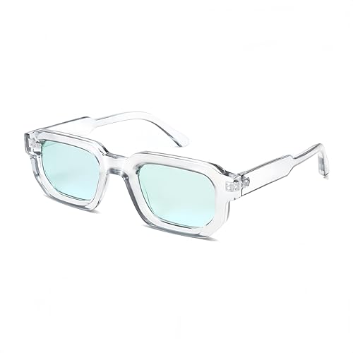 WDZAYXC Vintage Rechteckige Sonnenbrille für Damen Herren Rectangle Sunglasses Retro Brille UV400 Schutz(Transparent Grün)