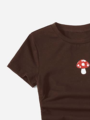 Image of SHENHE Girl's Mushroom Print Short Sleev Crop Tops Ruched Drawstring Tee T Shirts