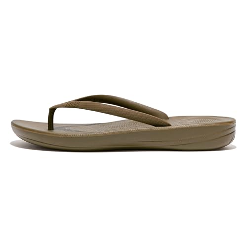 Image of FitFlop Womens iQushion Rubber Flip-Flops with Contoured Footbed for Walking, Lightweight Ergonomic Flip Flop Sandals with Arch Support and Foot Impact Pillows