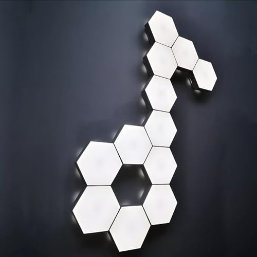 Image of YXQUA Hexagon Lights, Minimalist White Touch Night Light, Center Touch-Sensitive Wall Panels, Hex Light with USB-Power for Autism, Game Room Decor, Party (6)