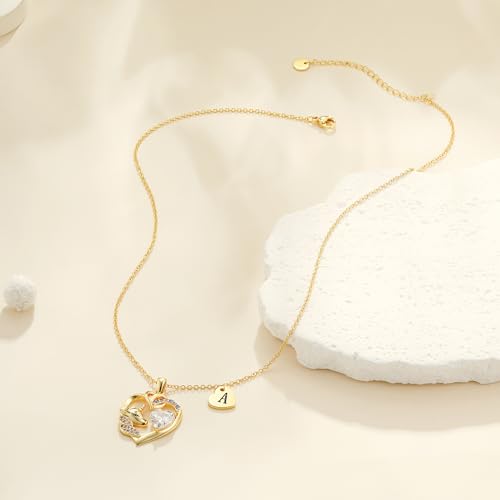 C-leen Unicorn Gifts for Girls Kids - Colorful CZ Heart Initial Necklaces Unicorn Necklace for Girls Jewelry Christmas Birthday Gifts for Little Girl3