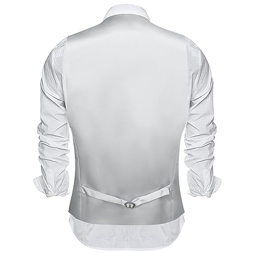 Image of Barry.Wang Vest for Men Business /Leisure Dress Suit Vests V-neck 2 Pockets Wedding Party Tuxedo Satin Waistcoat