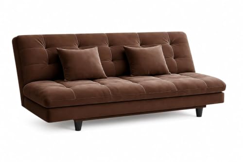 Image of Rosebell Modern Wooden 3-Seater Sofa Cum Bed Foldable Velevt Fabric Sofa for Living Room, Guest Room & Office-Brown-Color