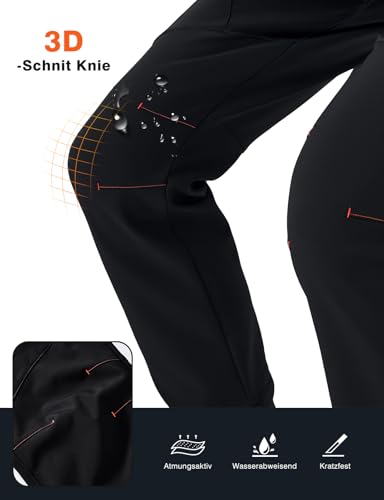 donhobo Damen Winter Wanderhose Wasserdicht Softshellhose Outdoorhose Winddicht Warm Gefüttert Skihose Trekkinghose Snowboardhose Funktionshose (Rein Schwarz, M)