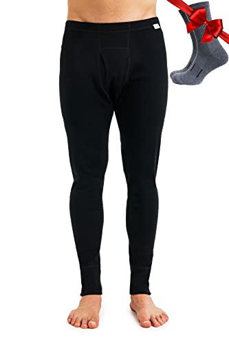 Image of Merino Wool Base Layer Mens Bottom Pants 100% Merino Wool Heavyweight, Midweight, Lite Thermal Underwear Long Johns and Socks