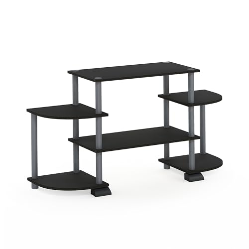 Image of Furinno Turn-N-Tube Rounded Corner TV Entertainment Center, Black /Grey | Toolless Entertainment Center with Open Storage Shelves, Media Console Table with Soundbar Shelf for Living Room, Bedroom