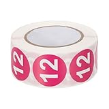 PATIKIL 1 Inch Number 12 Stickers, 500 Labels Circle Dot Stickers Adhesive Home Organization Warehouse Office Management, Pink