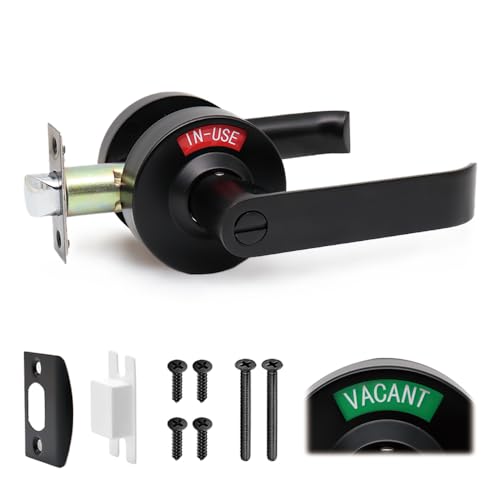 Hazzga Bathroom Indicator Door Handle Lock Knob Bathroom Locks for Home Doors Vacant Occupied Bathroom Restroom Door Handles Privacy Lock Occupied Door Handle (Matte Black)