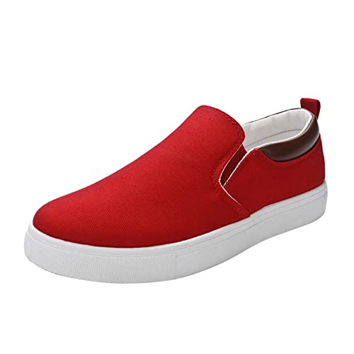 Mocasines casuales de lona de ancho ancho para hombre, sin cordones, de caña baja, suela suave, antideslizante, cómodos, clásicos, zapatos planos para caminar, Rojo, 44 EU
