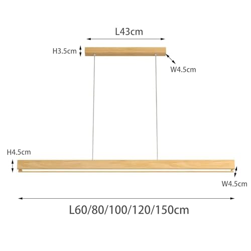 Lámpara colgante lineal de madera LED regulable con mando para cocina e isla 7
